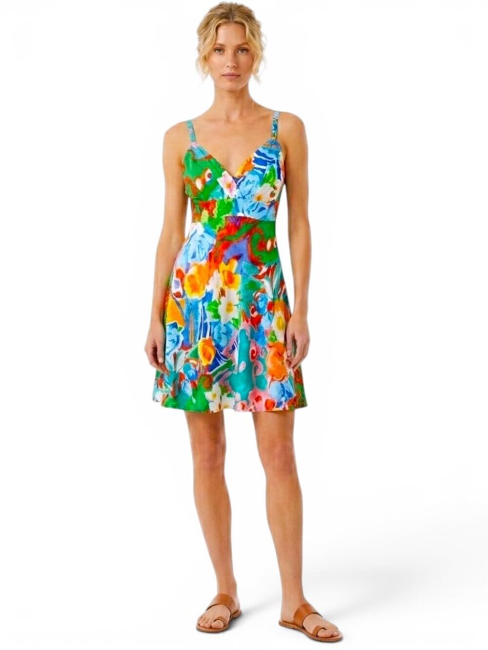 Jams World Vintage Colorful Origami Flower Eden Style Floral Slip Dress XS